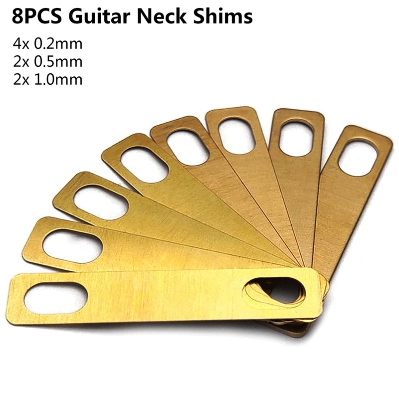 MX0312D 8Pcs Guitar Neck Shims 0.2mm 0.5mm 1mm Thickness Brass