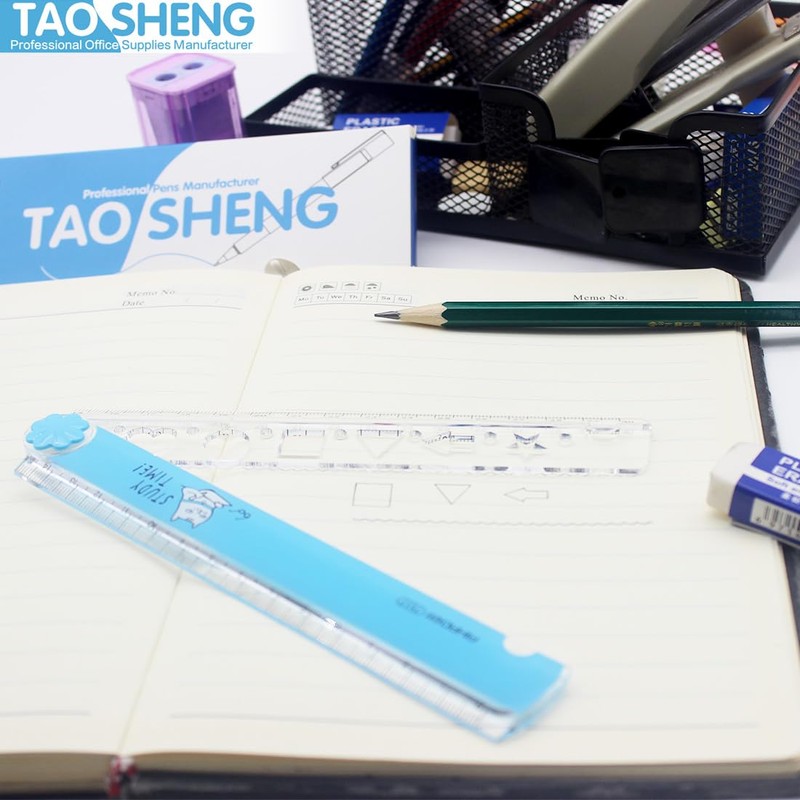 TAOSHENG 30-CM Foldable Plastic Ruler, Cute Folding Geometric Stationary Straight