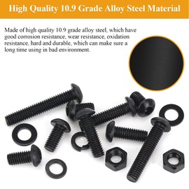 172 Pieces M6 Screws Nuts Washers Set Black, Sutemribor M6 x 8/10/12/16/20/25/30mm Button Head Socket Cap Screws Nuts Washers Assortment Kit, 10.9 Grade Alloy Steel, Fully Threaded