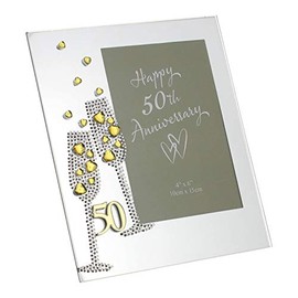Diamante Champagne Glasses Golden 50th Wedding Anniversary Glass Photo Frame 4" x 6" WG45450