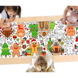 JarThenaAMCS Christmas Gingerbread Coloring Poster 31.4 x 72in Gingerbread House Theme DIY Drawing Tablecloth for Xmas Winter Holiday Activity Craft Supplies