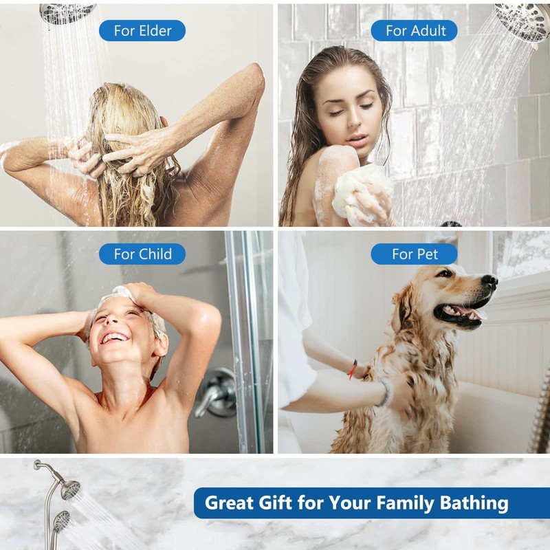 UCLIMAA High Pressure 48-Settings Shower Head with Handheld Shower,Drill-Free 3-Way