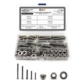 120-Piece Set of Rounded Head Screws with Hexalobular Socket/Torx (TX) in Accordance with ISO 7380-1 Standard + Hexagon Nut DIN 934 and Washer DIN 125 Stainless Steel Size M8