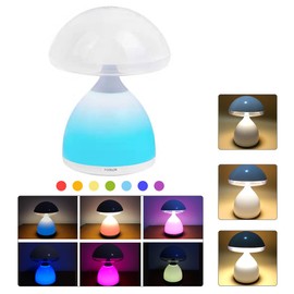 Gosyfeti Mushroom Table Lamp, Cordless Night Light with 3 Stepped White Light / 7 Colored Light, Touch Dimmable Rechargeable Night Lamp with USB, Birthday Gift Bedside Camping Dinning