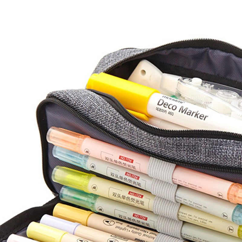 Large Capacity Pencil Case Multi Pocket Double Opening Cute Stationery