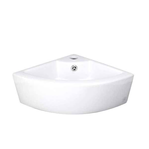 Renovators Supply Manufacturing MINI HUDSON Countertop Corner Vessel Sink 17 1/8 in. Triangular White Ceramic Bathroom Sink with Overflow and Single Faucet Hole