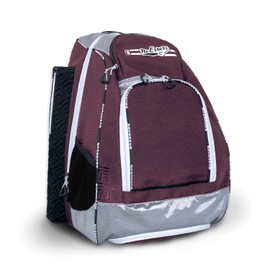 No Errors Sports RBP Rookie Baseball and Softball Backpack - Baseball and Softball Bat Bag with Fence Hooks for Kids, 2 Bat Pockets Bag for Boys and Girls(Maroon)