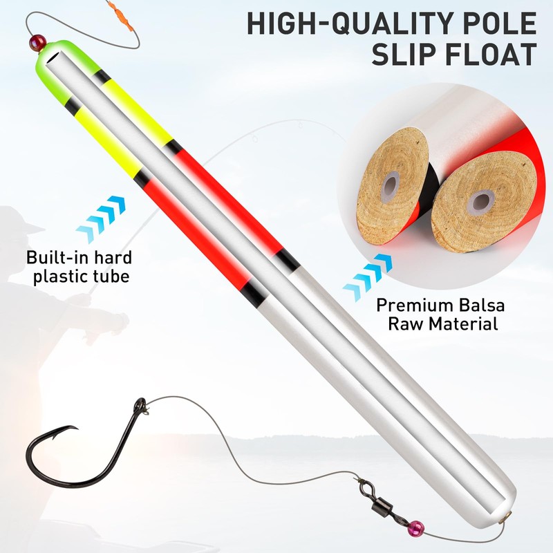 QualyQualy Fishing Floats, Weighted Catfish Pole Floats, High Visibility Wood