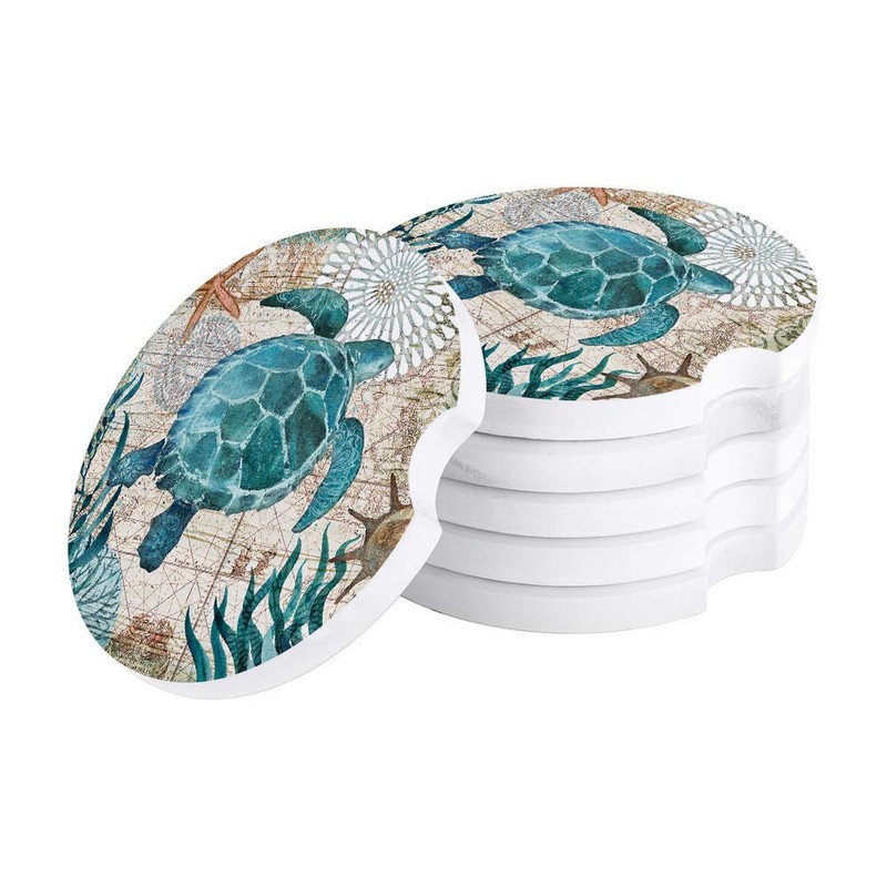 Car Drinks Coasters Set of 4 Pack Sea Turtle Ocean