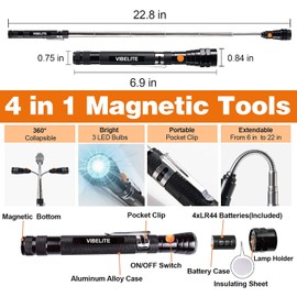 VIBELITE Gifts for Dad, Magnetic Pickup Tool and 6 in 1 Multitool Pen with Touch Screen Stylus, Rulers, Bubble Level, Flathead, Phillips Screwdriver, Ballpoint Pen, Gifts for Men, 2 Pack