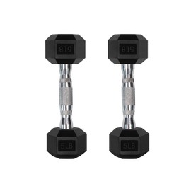 RitFit 5LB Dumbbells Set of 2 Rubber Encased Dumbbell Sets with Optional Rack for Home Gym, Coated Hand Weights for Strength Training, Workouts