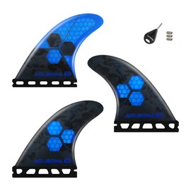 AQUBONA Twin/Tri/Quad Fin Set Honeycomb Fiberglass Performance Single Tag & Double Tag Support G3/G5/G6/GX/AM1 Size Surfboard fin with Fin Key Screws (3 fin-medium/G5, Blue Single Tab)
