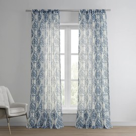 HPD Half Price Drapes Printed Faux Linen Sheer Curtains for Living Room (1 Panel) 50 X 108, Fresco Blue, SHCH-PS18042-108