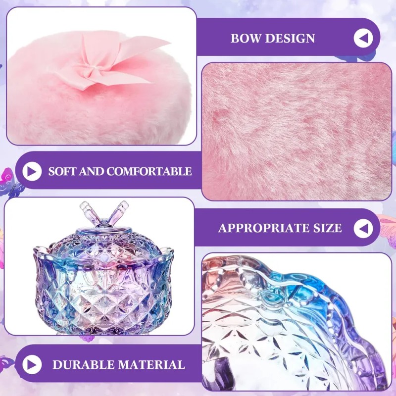 Set De Puff For Polvo Tioncy Con Contenedor Mariposa Morado