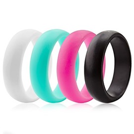 ThunderFit Silicone Rings Wedding Bands for Women - Width 5.6mm - Thickness 2mm 4 Pack (Teal Pink White Black, 6.5 - 7 (17.3mm))
