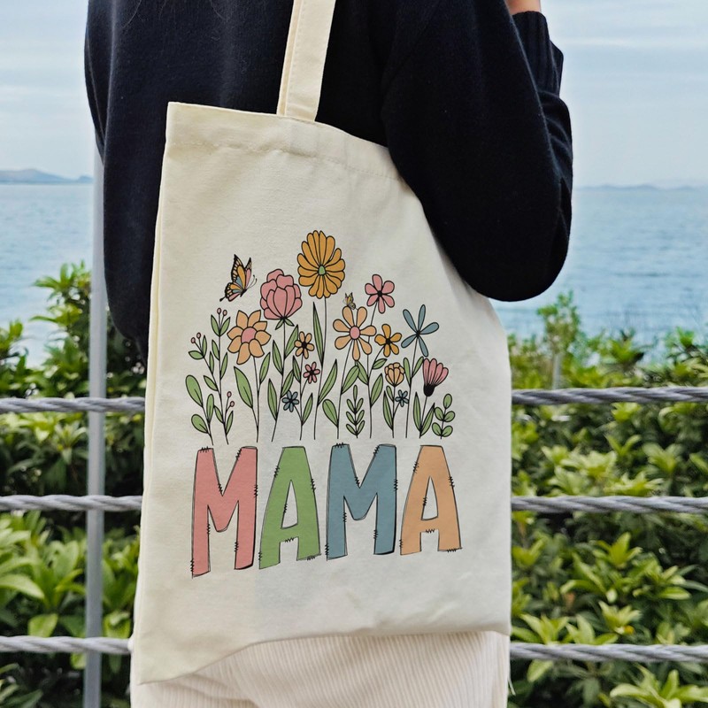 Dlzdn Mom Mama Canvas Tote Bag Aesthetic New Mom Reusable