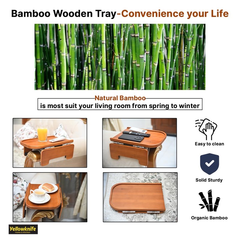 Premium Bamboo Sofa Arm Tray Table -Wooden Couch Arm Tray