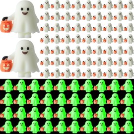 Simgoing 100 Pcs Halloween Mini Ghosts Figures Luminous Little Ghost Figures Glow in Dark Mini Statues Figurines to Hide and Seek Trick or Treat Gift for Halloween Party Favors Dollhouse Toy (White)