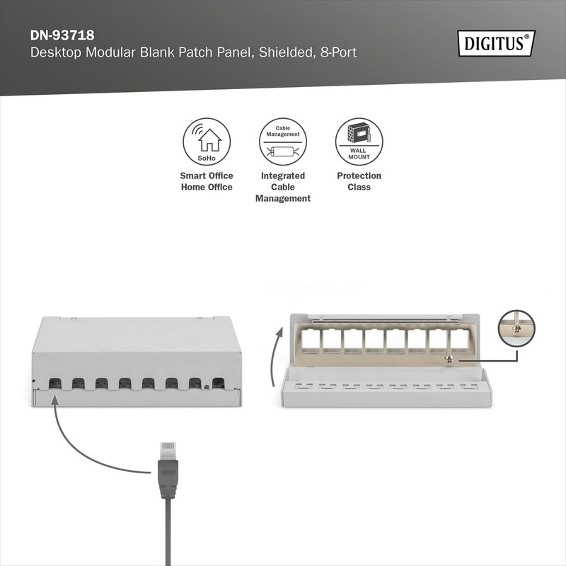 DIGITUS Desktop Modular Patch Panel Shielded 8 Port Light Grey