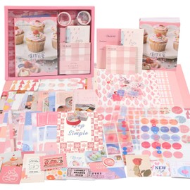KINBOM Aesthetic Scrapbook Kit, 346pcs Bullet Junk Journal Kit with Journaling Scrapbooking Supplies Kit, with Stationery, A6 Grid Notebook, Graph Ruled Pages DIY Gift for Teen Girl, Pink