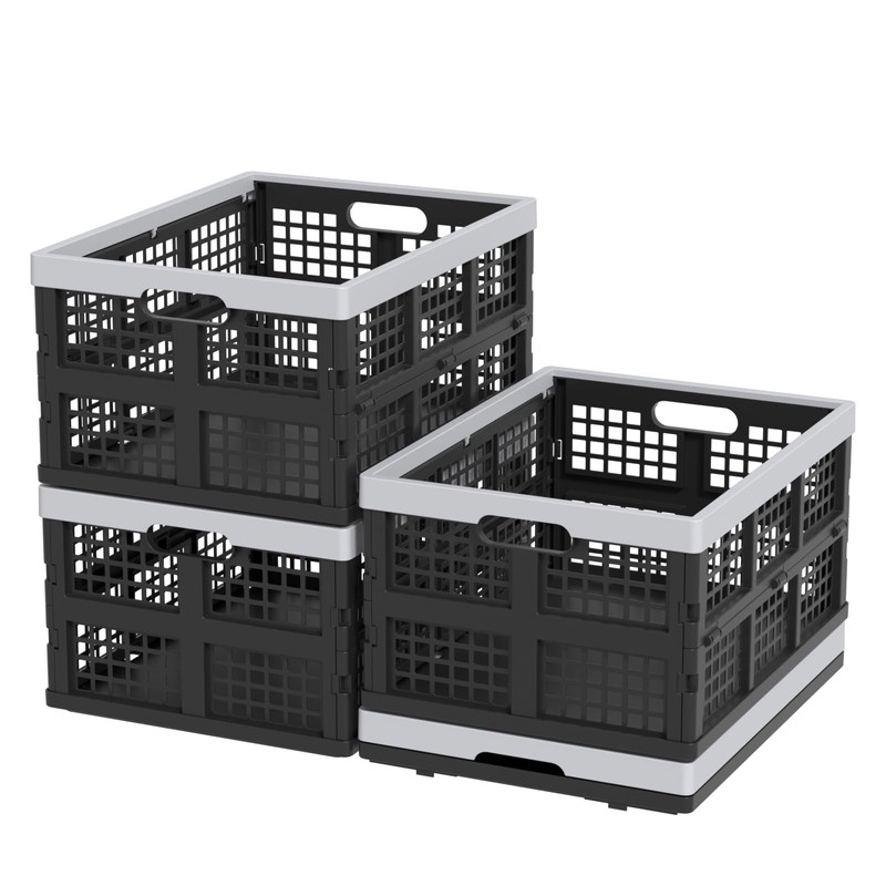 Ysmiltion 34 L Plastic Collapsible Storage Crates, Stackable Folding Plastic