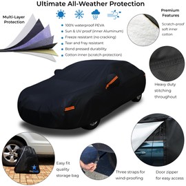 EzyShade 10-Layer Car Cover Waterproof All Weather. See Vehicle Size-Chart for Accurate Fit. Outdoor Full Exterior Covers for Automobiles Sedan Hatch. Rain Sun Snow. Black, Size A5 (See Size Chart)