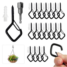Pack of 18 Screw Hooks with Fuse, Stainless Steel Hooks for Screwing with Fuse, Black Screw Hook with Wing Nut Screwdriver, Black Hook Screws Set for Flower Pots, Fairy Lights