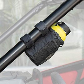 kemimoto UTV Roll Bar Drink Cup Holder with Mesh Pocket- Adjustable Water Bottle Holder Universal compatible with 1.7" to 2" Roll Cage RZR Ranger General Maverick X3 Commander Defender Pro