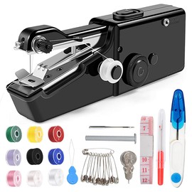 Handheld Mini Sewing Machine, Portable Sewing Machine with Sewing Supples for Fast Stitching and Home DIY, Travel (Black)