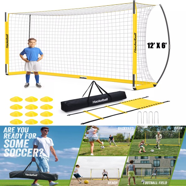 Haokelball 12x6ft Portable Soccer Goal Set for Backyard with Soccer