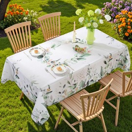 SASTYBALE Summer Tablecloth, Spring Rectangle Table Cloth Eucalyptus Leaves Table Cover Spillproof Washable TableCloths for Dining, Farmhouse, Picnic, Outdoor, Kitchen, Easter Decor (60" x 84")