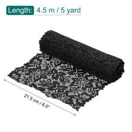 MECCANIXITY 8.5 Inch Wide 5 Yard Lace Ribbon Floral Pattern Black Lace Trim Ribbon Spandex and Nylon Lace Trim for Sewing Making, DIY Crafts,Gift Wrapping, Wedding Decor