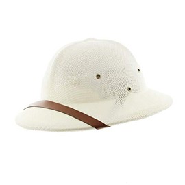 Milani Straw Pith Helmet Outdoor Hat with Adjustable Headband for Jungle Safari Explorer Costume (Ivory/Brown Band)