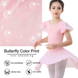 DIPUG Ballet Leotards for Girls with Skirt Shiny Toddler Dance Leotard Butterfly