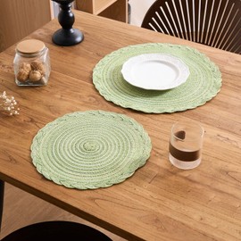 vctops Set of 6 Sage Green Round Placemats 12 inch Boho Braided Place Mats for Kitchen Dining Party Natural Table Decor (Green, Diameter 12")