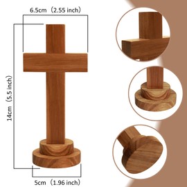 Attivolife Wood Cross Statue with Stand - Spiritual Christian Jesus Holy Cross, Religious Gift for Catholic Easter and Christmas, Wall Table Church Decoration for Home Room (5.5'' x 2.55'')