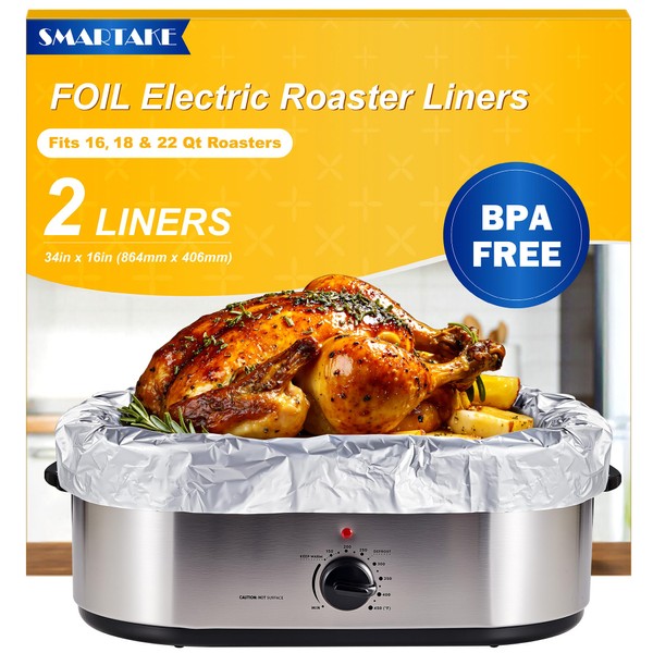 SMARTAKE Foil Electric Roaster Liners, 2-Count Disposable Turkey Oven Cooking