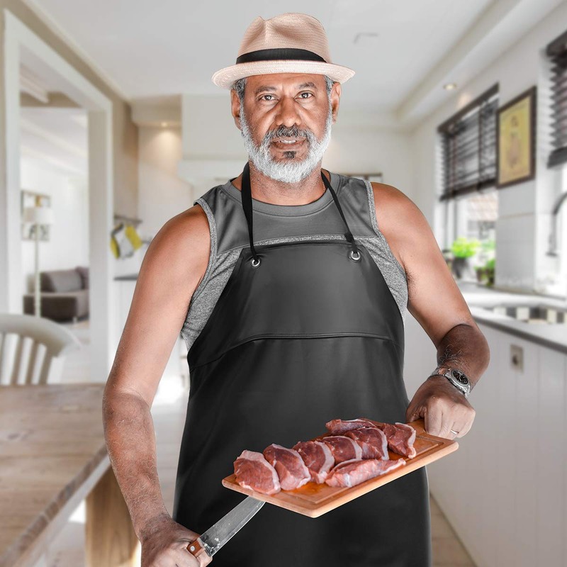 Supvox Waterproof Unisex Heavy Duty Apron for Butchers Kitchen (Black)
