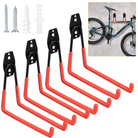 Fippy 4PCS Heavy Duty Garage Hooks for Hanging Tools, 7.5inch Large Garage Storage Hooks, Utility Wall Mount Garage Hooks for Hanging Ladder Bikes Ropes Yard Tools (Orange, Large U)