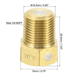 PATIKIL 3/8" BSPT Brass Fuse Plug, Brass Fusible Melt Plug 76 Celsius Degree for HVAC Refrigeration System Style 1, Brass Tone