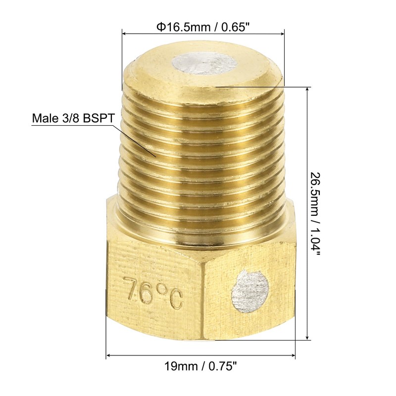 PATIKIL 3/8" BSPT Brass Fuse Plug, Brass Fusible Melt Plug