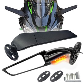 Large Size LED Turn Signal Lights Motorcycle Mirrors Stealth Wind Wing Side Rearview Mirrors Compatible With 2025 Ninja 500 SE Ninja 650 Ninja 400 300 2025 ZX6R ZX10R ZX4RR ZX14R