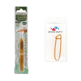 Clover Needlecraft Soft Touch Steel Crochet Hook Size 14/.5mm Bundle with 1 Artsiga Crafts Stitch Holder 1027