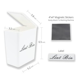 Artilife Magnetic Plastic Lint Bin with Lid for Laundry Room, 6 X 5 Inch Compact Wall Mount Lint Holder for Dryer, Small White ABS Trash Can for Dryer Lint and Sheets