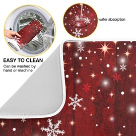 Christmas Tree Dish Drying Mat 18x24 inch Xmas New Year Snowflake Wooden Dish Drainer Kitchen Counter Mats Bottles Dish Dry Pad Protector for Kitchen Countertops