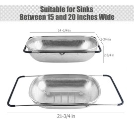 Over The Sink Strainer Stainless Steel Colander 5 Quart Basket with Expandable Rubber Grip Handles for Kitchen Sink - Strain, Drain, Rinse Fruits, Vegetables, Pasta, New Home Essentials