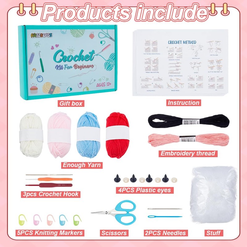 FREEBLOSS Crochet Set for Beginners Crochet Set Pastry Crochet for