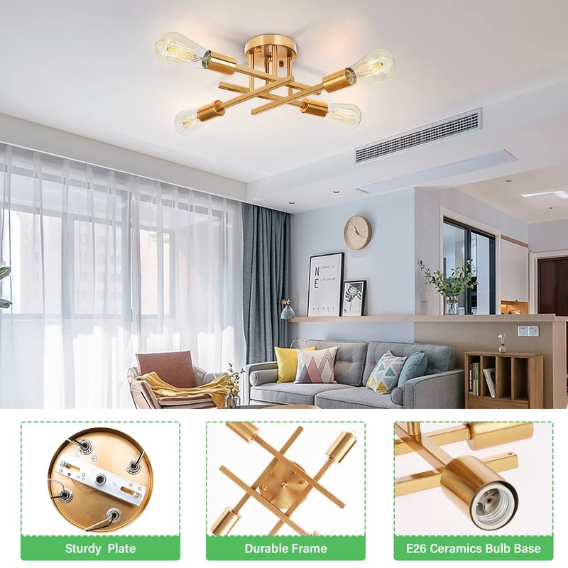SunRider Industrial 4-Light Semi Flush Mount Ceiling Light Fixture, Modern