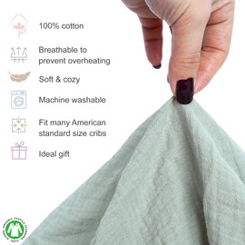 COTTONBEBE Muslin Crib Sheets, 100% Cotton Soft Breathable Fitted Toddler Bed Sheet, 28”x 52”x 9” Standard Size Baby Mattress Cover for Girls & Boys, Green