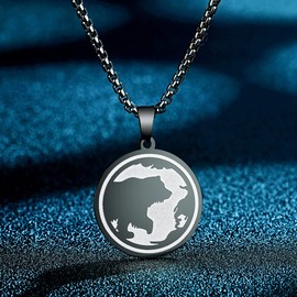 Chereda 316L Stainless Steel Engraved Grizzley Polar Bear Pendant Necklace For Men Women Simple Jewelry Medal Round Necklace, Stainless Steel, No Gemstone